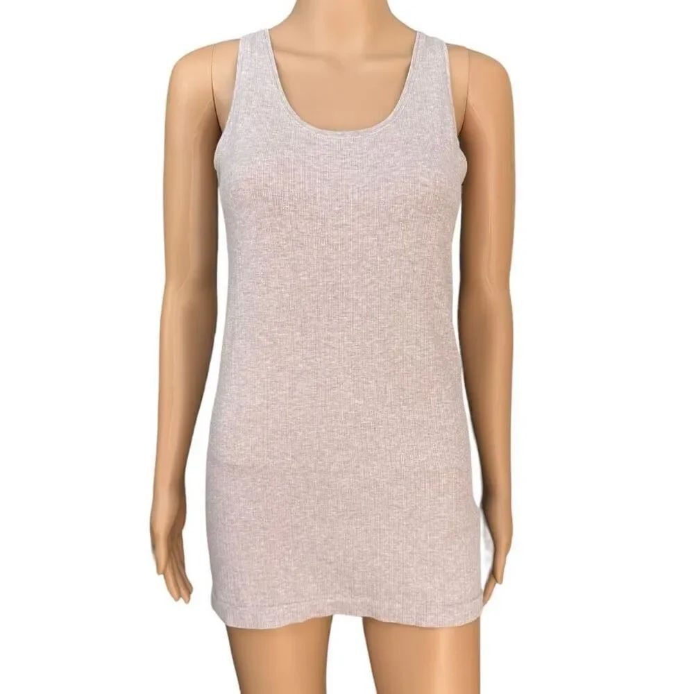 Athleta beige wide ribbed tank top stretch size M